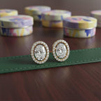 Solitaire Oval Halo Diamond Stud Earrings