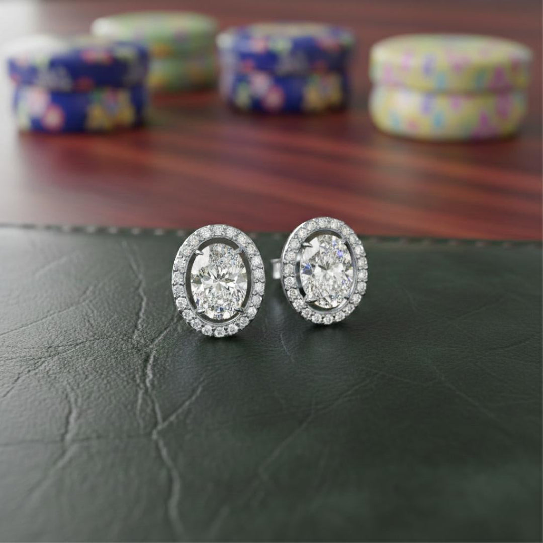 Solitaire Oval Halo Diamond Stud Earrings Main image