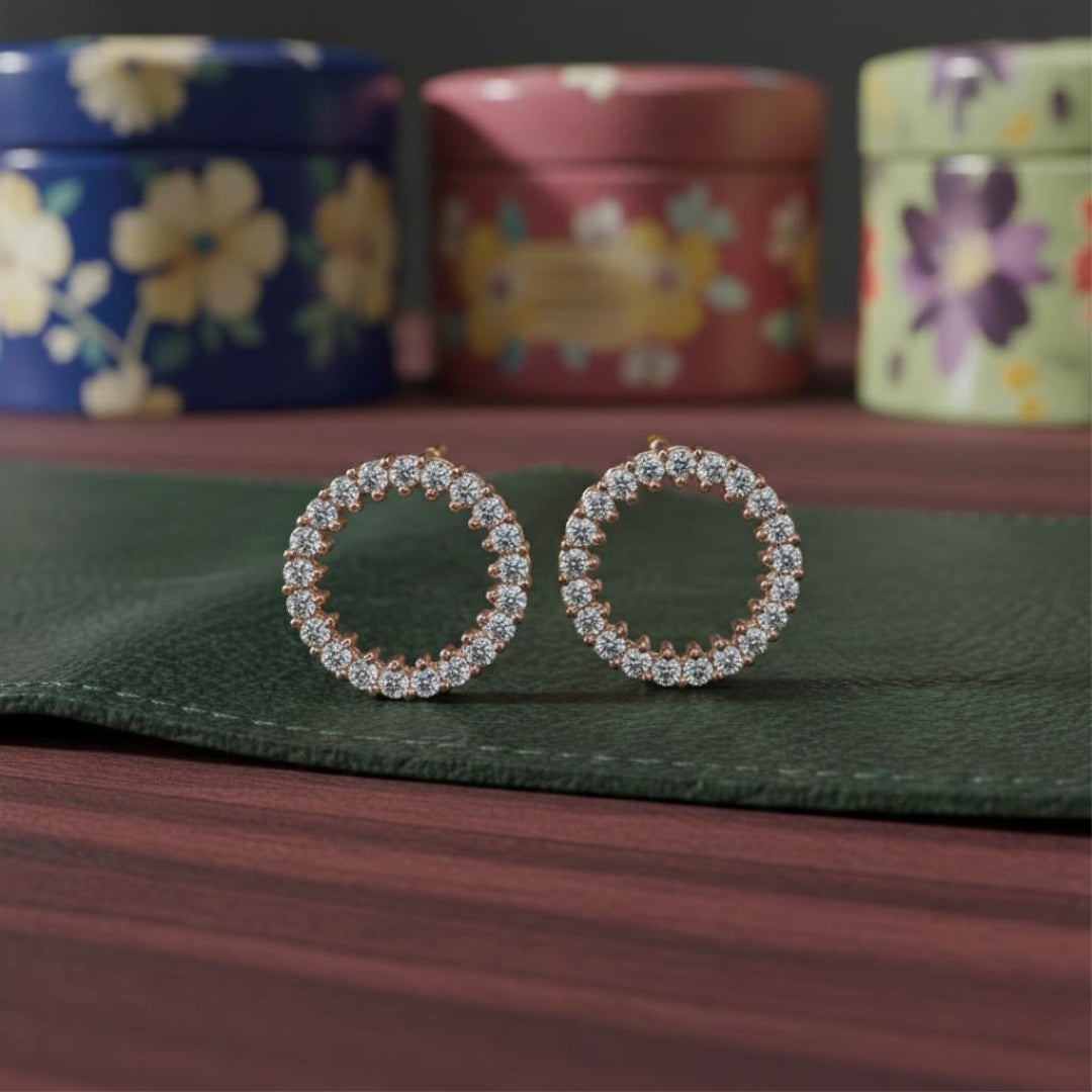 Spark Diamond Circle Stud Earrings
