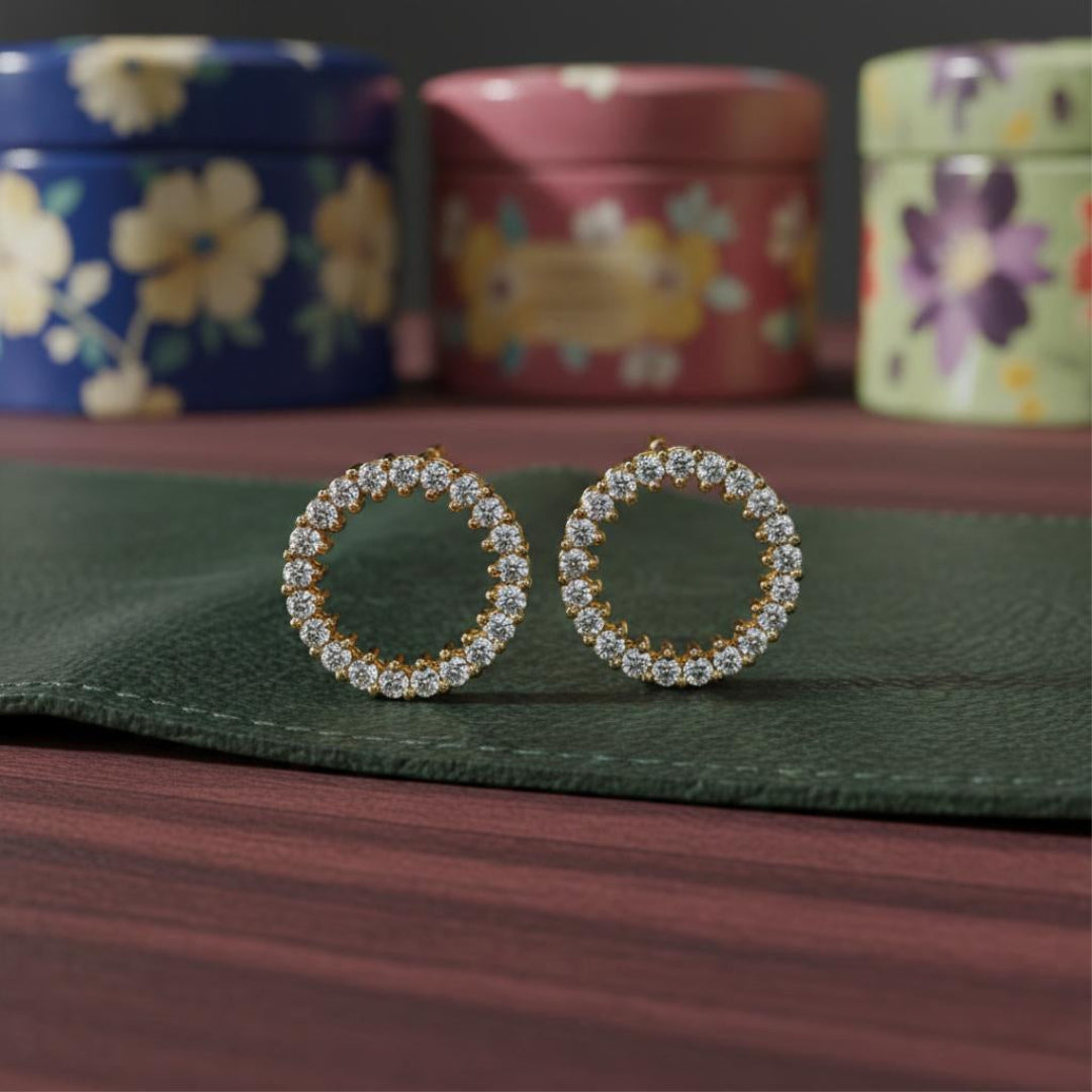 Spark Diamond Circle Stud Earrings