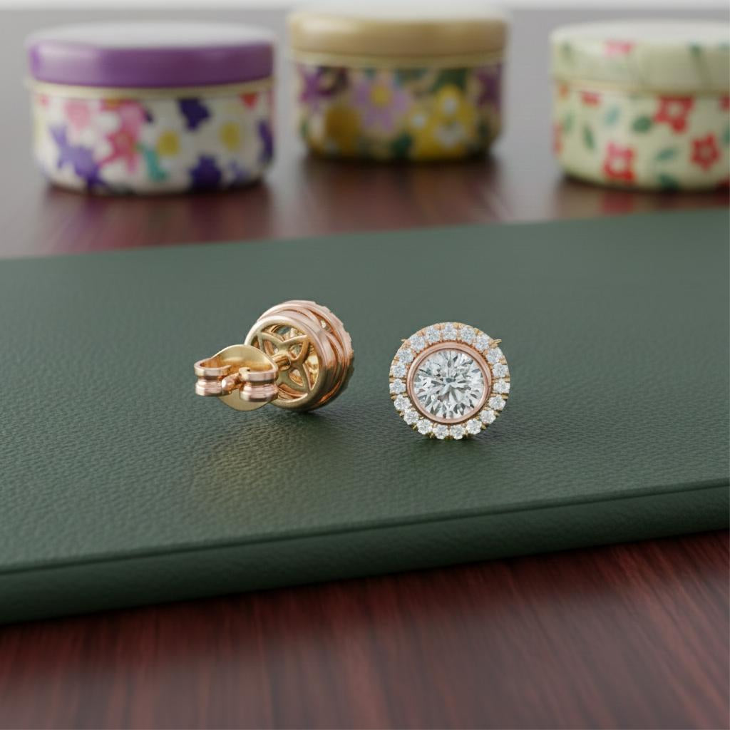 Solitaire Royale Halo Stud Earrings Secondary image