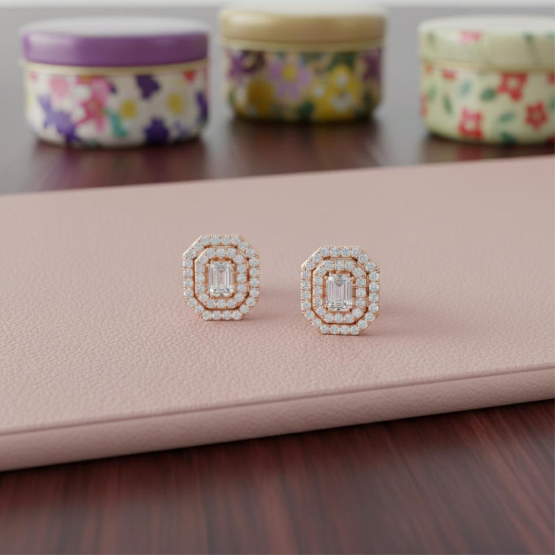 Regalia Emerald Halo Stud Earrings