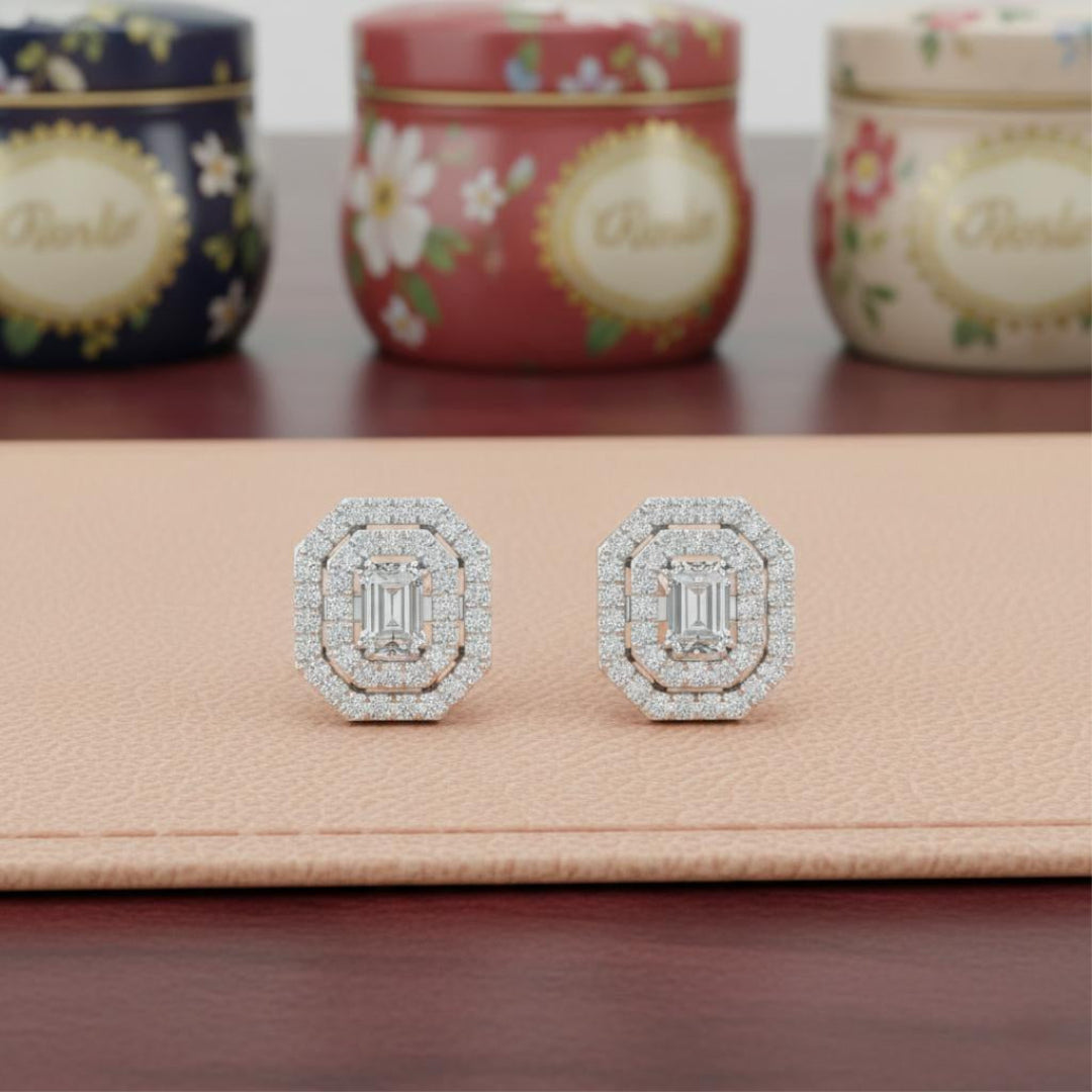 Regalia Emerald Halo Stud Earrings