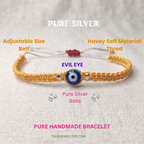 925 Pure Silver Evil Eye Yellow Thread Bracelet | Adjustable Nazar Protection