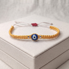 925 Pure Silver Evil Eye Yellow Thread Bracelet | Adjustable Nazar Protection