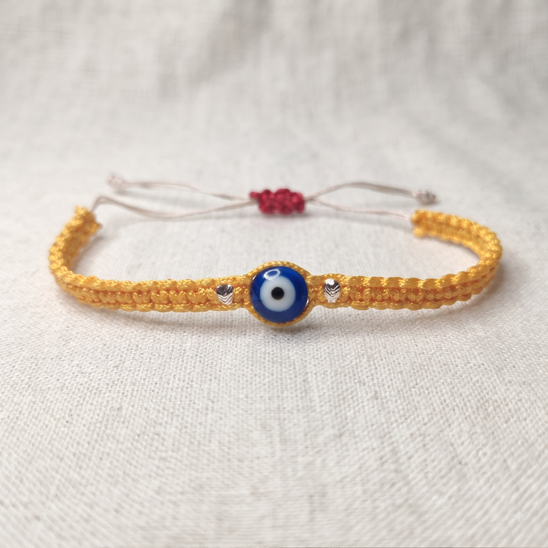 925 Pure Silver Evil Eye Yellow Thread Bracelet | Adjustable Nazar Protection