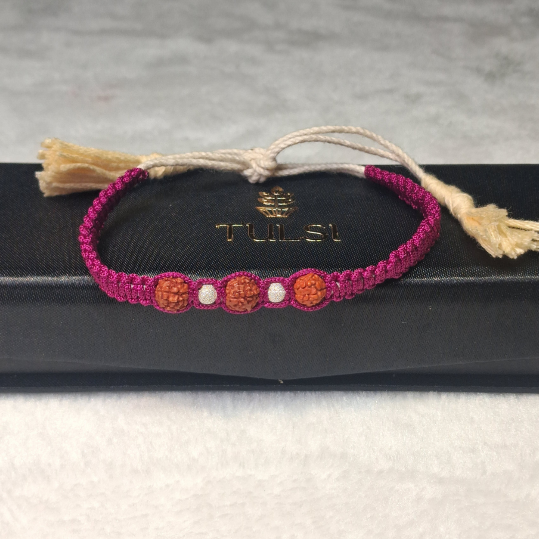 Sacred Rudraksha with Silver Accents Braided Rakhi