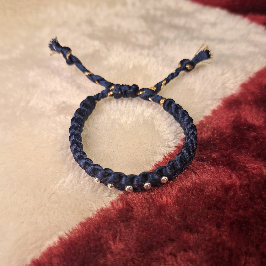 Tulsi Handcrafted Navy Blue Thread Bracelet with Pure Silver Balls
