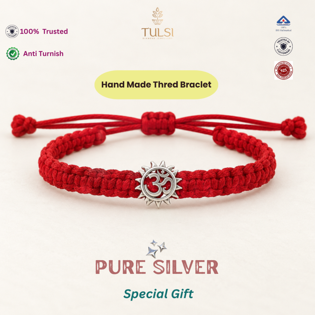 Sacred Om Motif Braided Pure Silver Bracelet