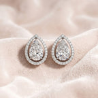 Solitaire Pear Halo Diamond Stud Earrings