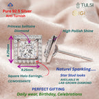 Solitaire Princess Halo Diamond Stud Earrings