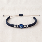 Handmade Pure Silver Evil Eye Bracelet with  Woven Thread