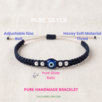 Handmade Pure Silver Evil Eye Bracelet with  Woven Thread