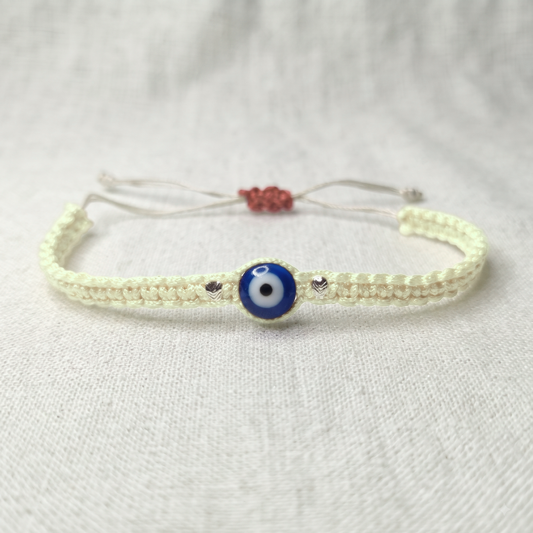 925 Pure Silver Evil Eye Yellow Thread Bracelet | Adjustable Nazar Protection