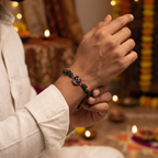 Divine Pure Silver Ganapati & Rudraksha Green Thread Bracelet / Rakhi