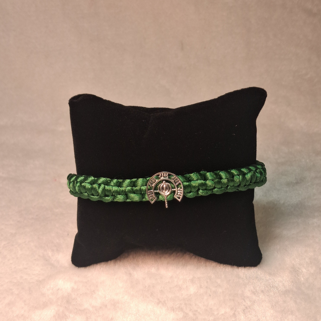 Divine Gada Pure Silver & Green Woven Bracelet/Rakhi