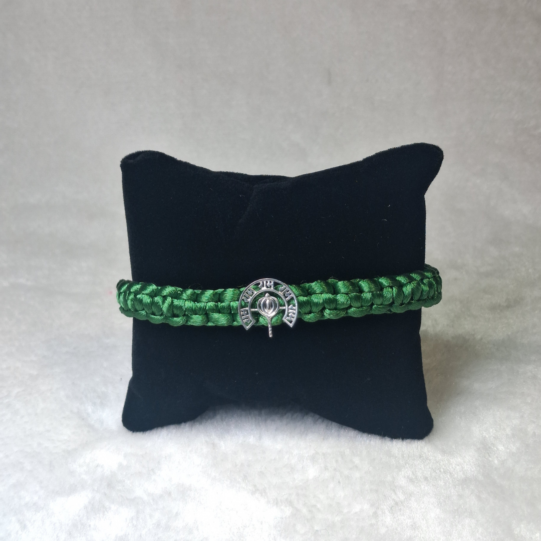 Divine Gada Pure Silver & Green Woven Bracelet/Rakhi