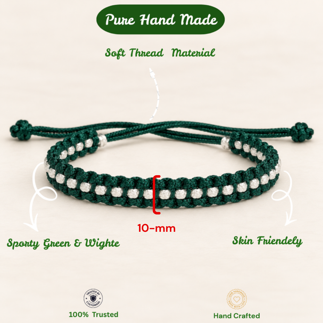 Emerald Green & Silver Woven Thread Bracelet