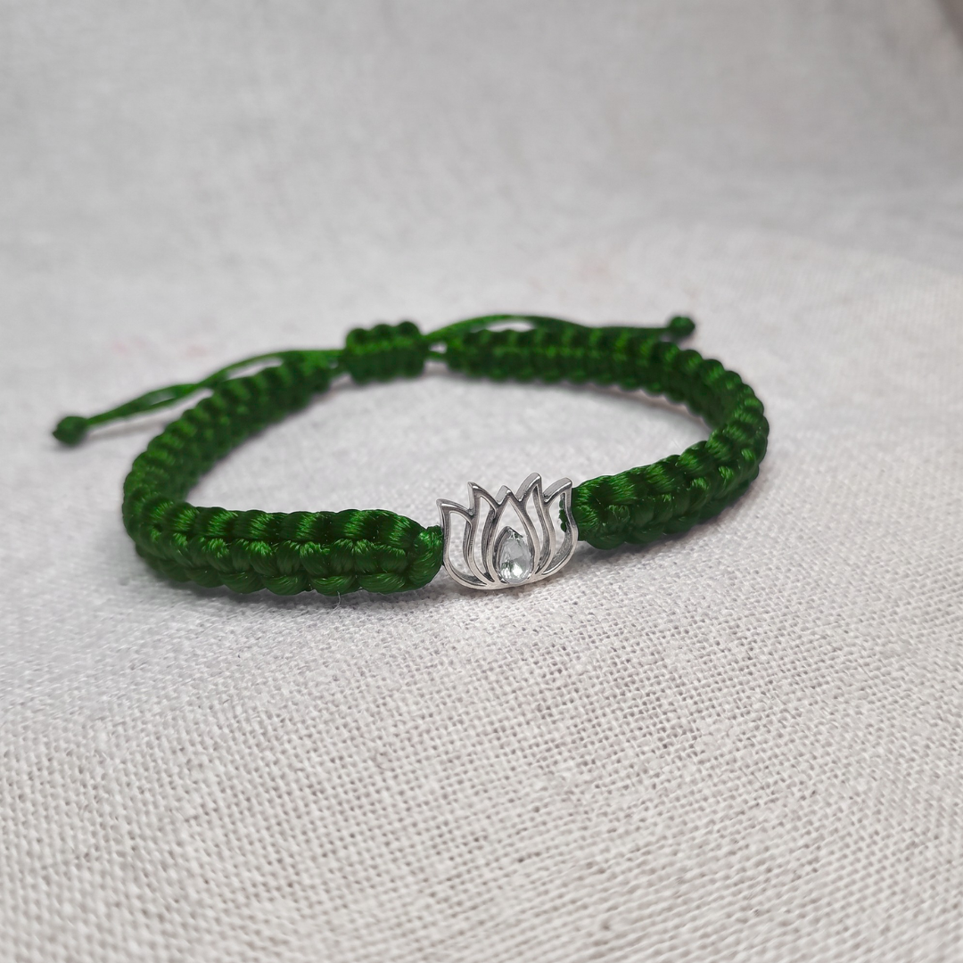 Graceful Lotus Pure Silver & Color Braided Thread Bracelet
