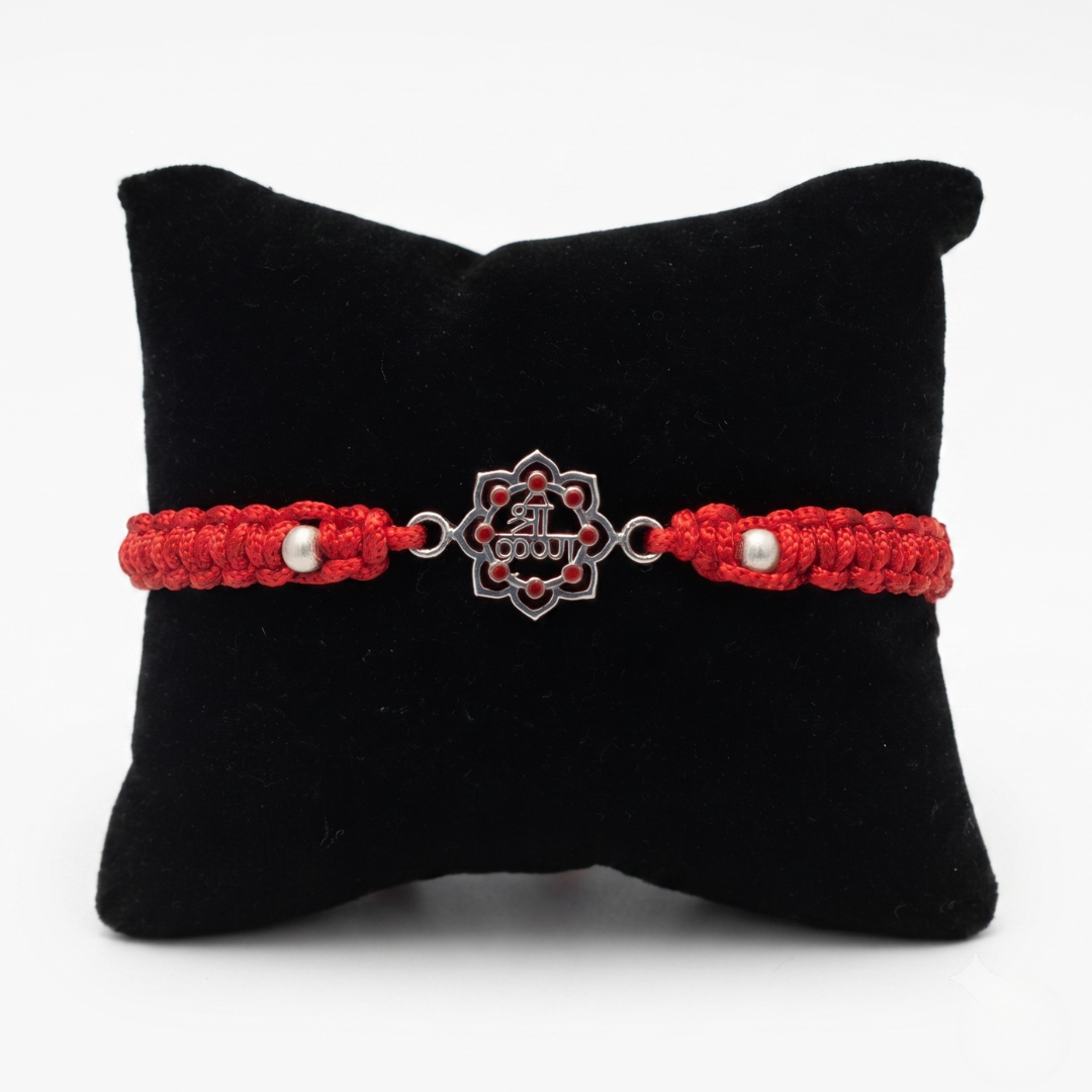 Traditional Elegance Silver Balls & Shree Krishna Red Band/Rakhi