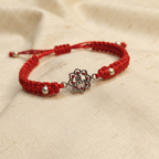 Traditional Elegance Silver Balls & Shree Krishna Red Band/Rakhi