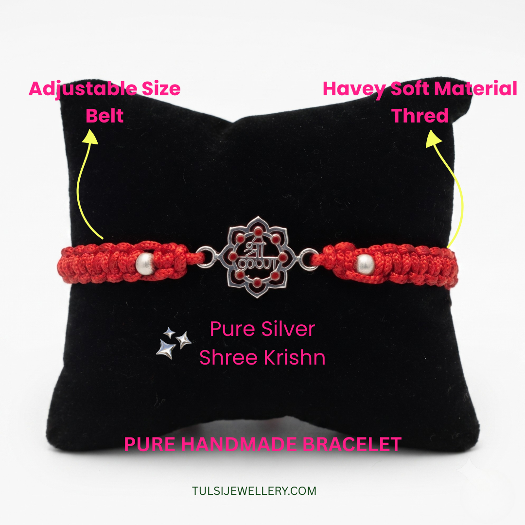 Traditional Elegance Silver Balls & Shree Krishna Red Band/Rakhi