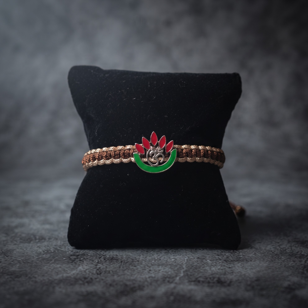 Divine Harmony Silver Lotus & OM Thread Bracelet/Rakhi