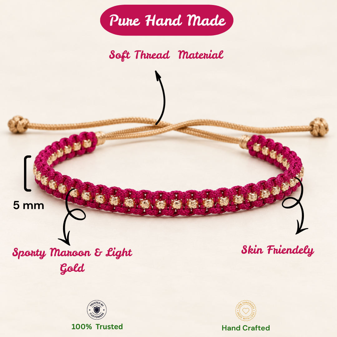 Ruby-Red & Gold Beaded Cord Bracelet