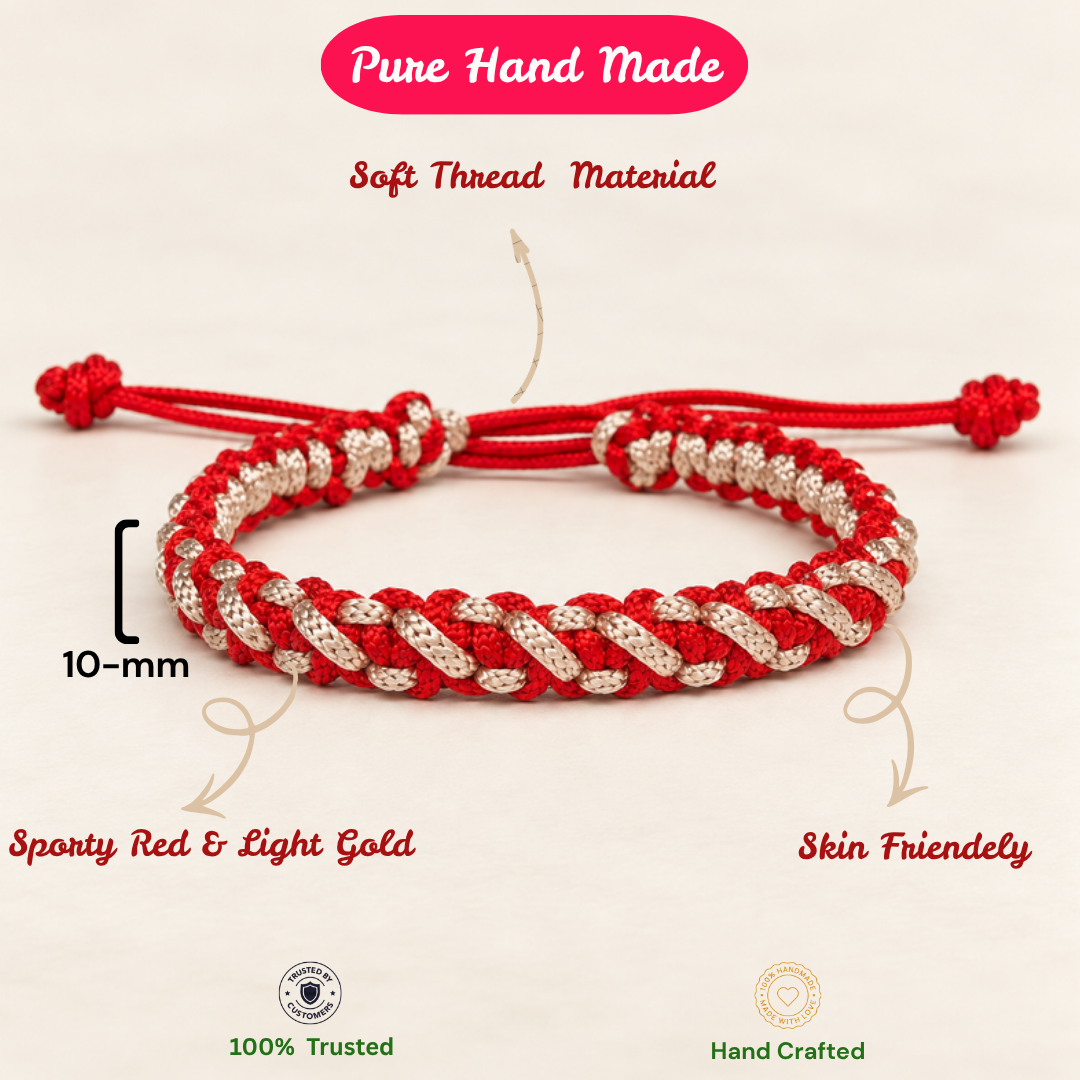 Ruby-Red & Rose Gold Interwoven Cord Bracelet