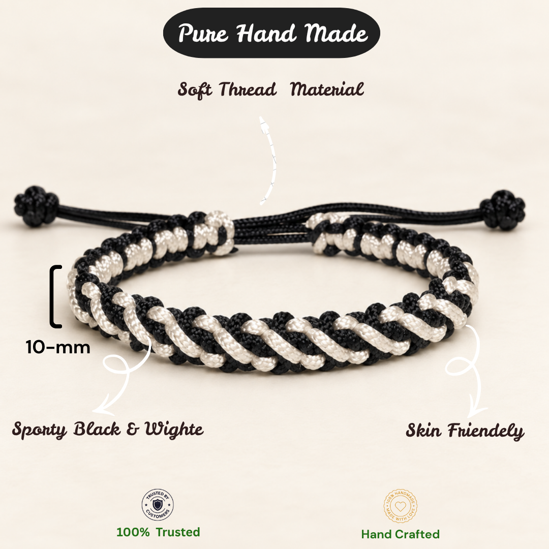 Tulsi Midnight Black & White Woven Thread Bracelet