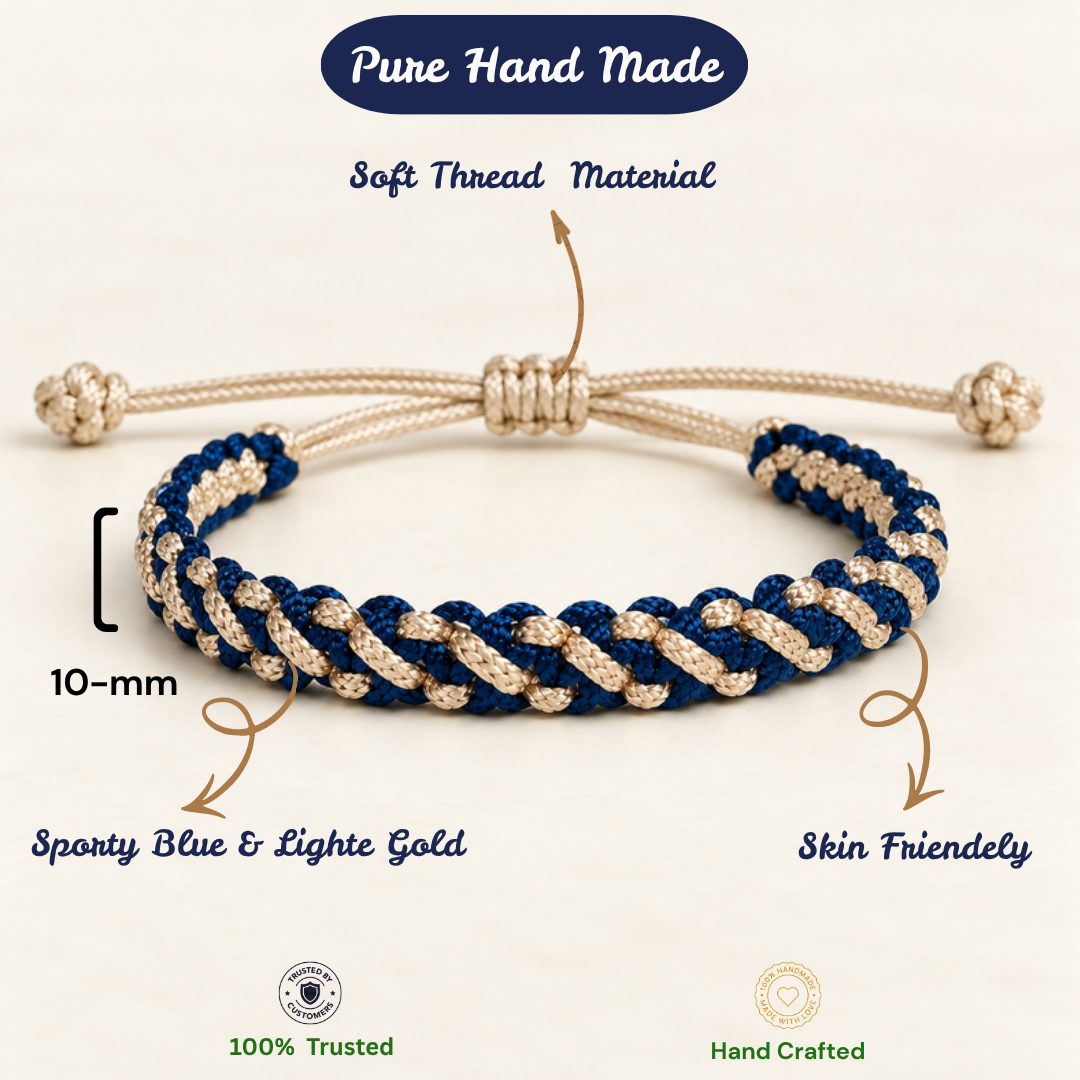 Tulsi Sporty Blue & Light Gold Woven Thread Bracelet