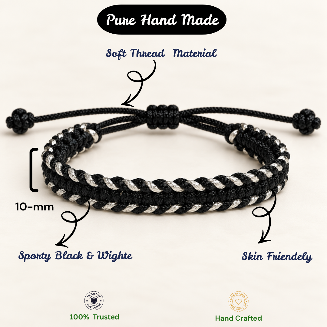 Tulsi Classic Black & White Handcrafted Cord Bracelet