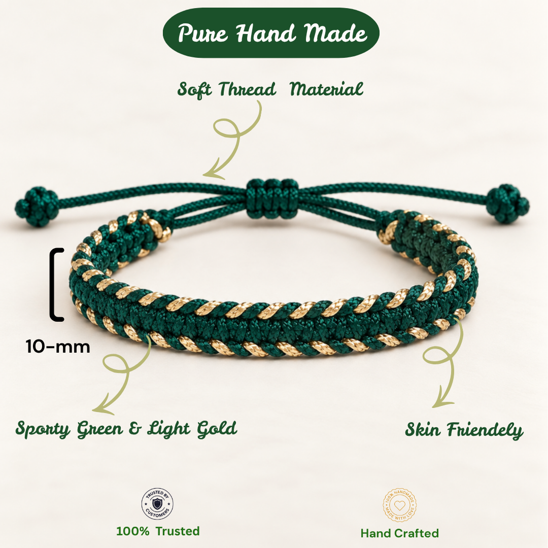 Tulsi Emerald Green & Light Gold Woven Thread Bracelet