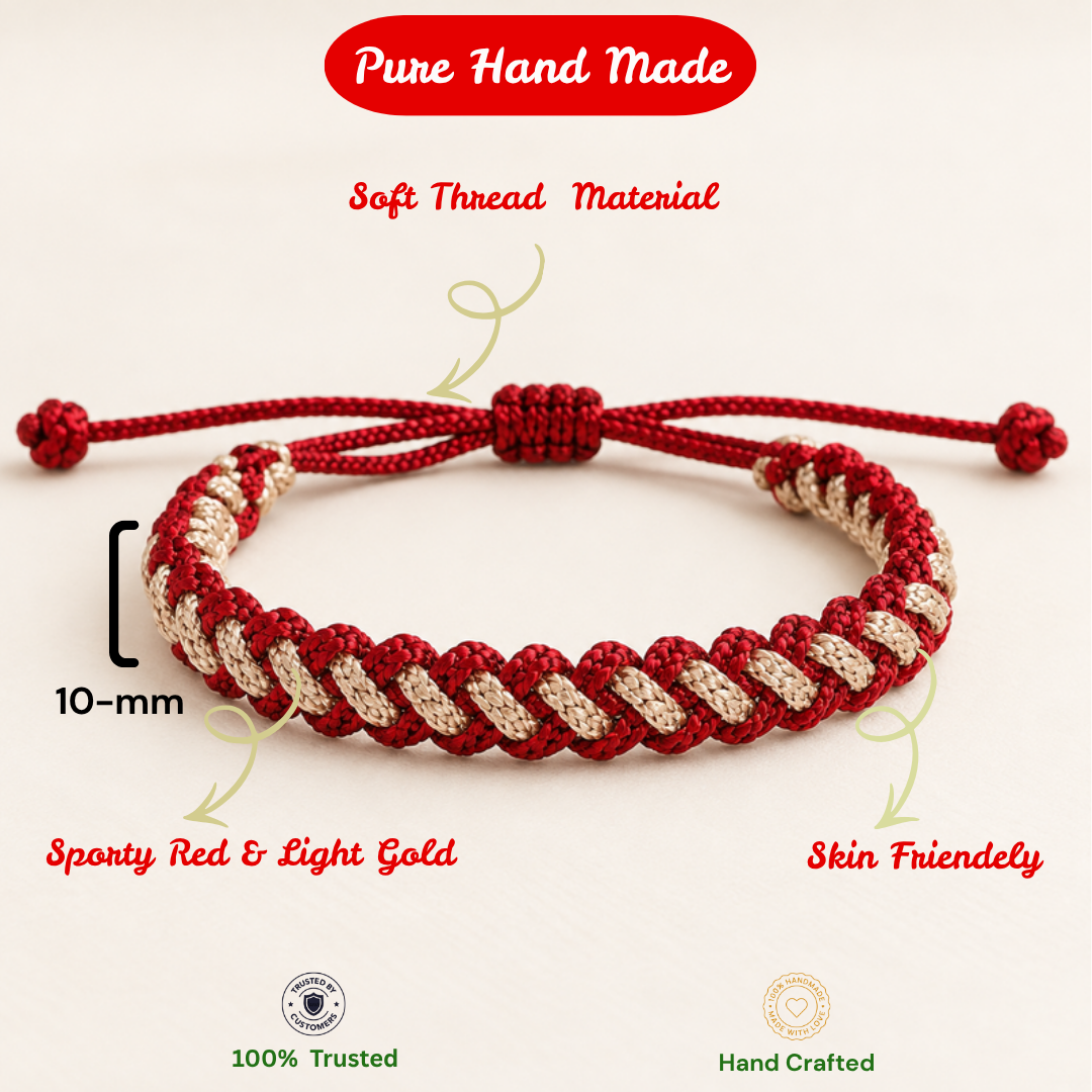 Tulsi Classic Red & Light Gold Handcrafted Cord Bracelet