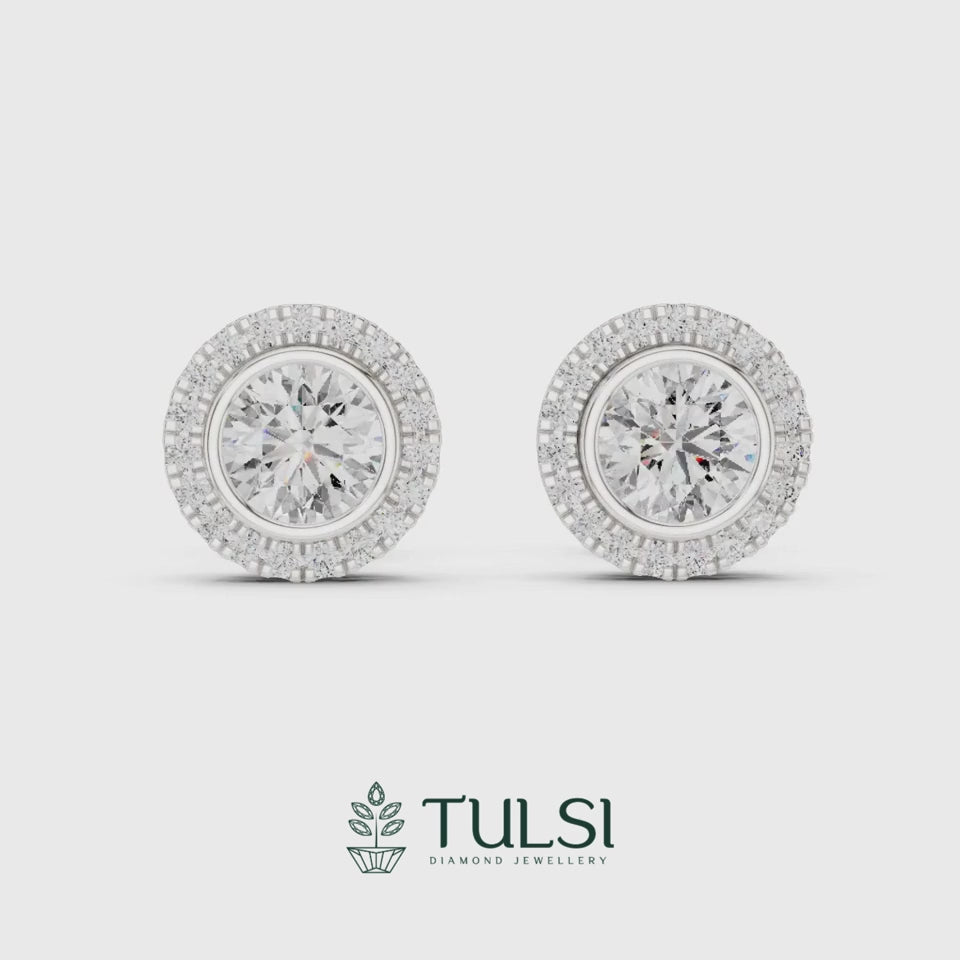 Solitaire Royale Halo Stud Earrings