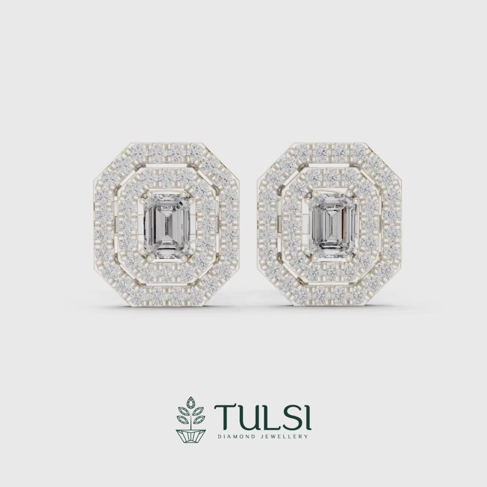 Regalia Emerald Halo Stud Earrings