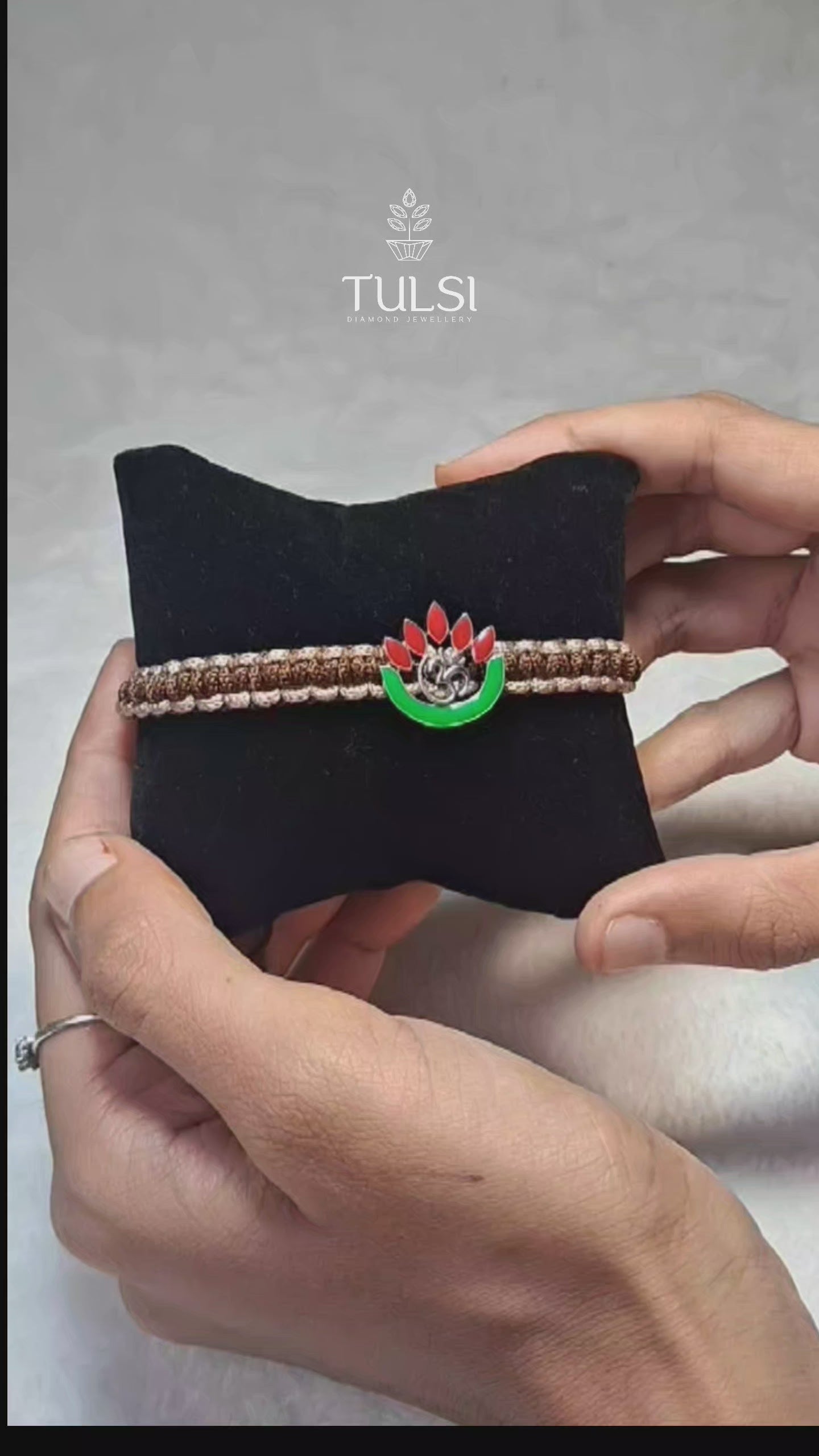 Divine Harmony Silver Lotus & OM Thread Bracelet/Rakhi
