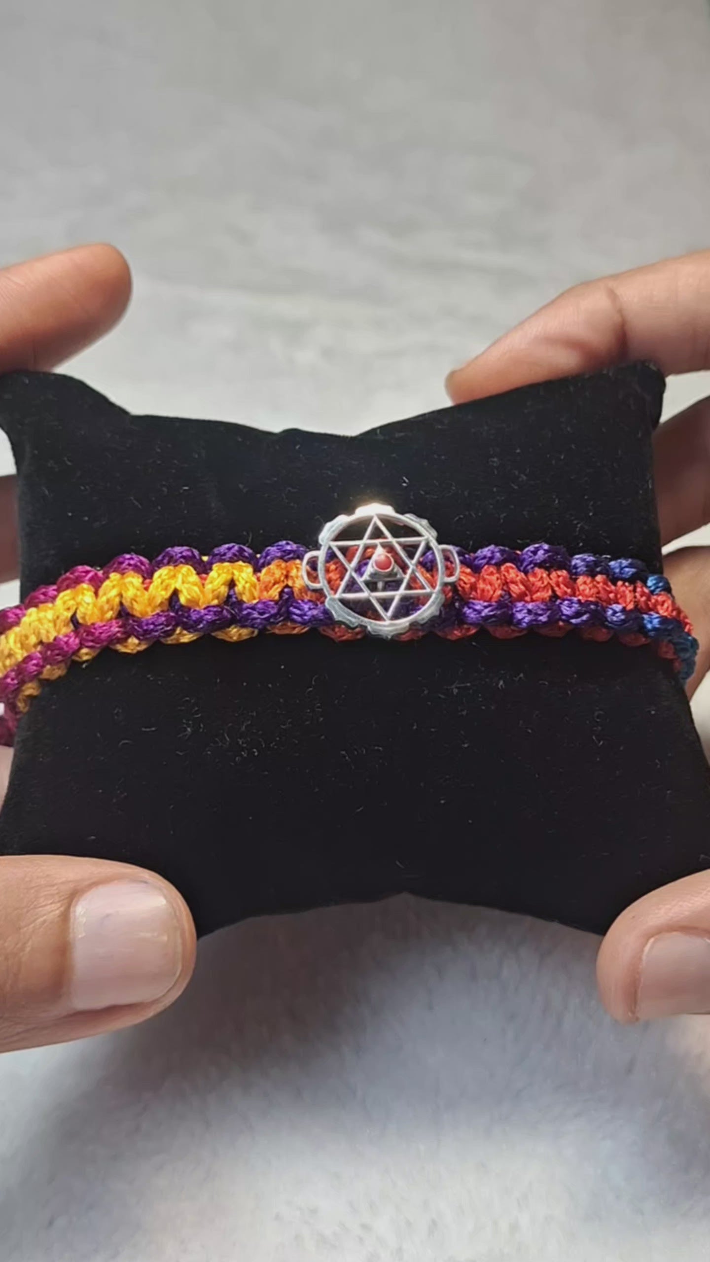 Divine Pure Silver Sri Yantra Multi-Color Thread Bracelet / Rakhi