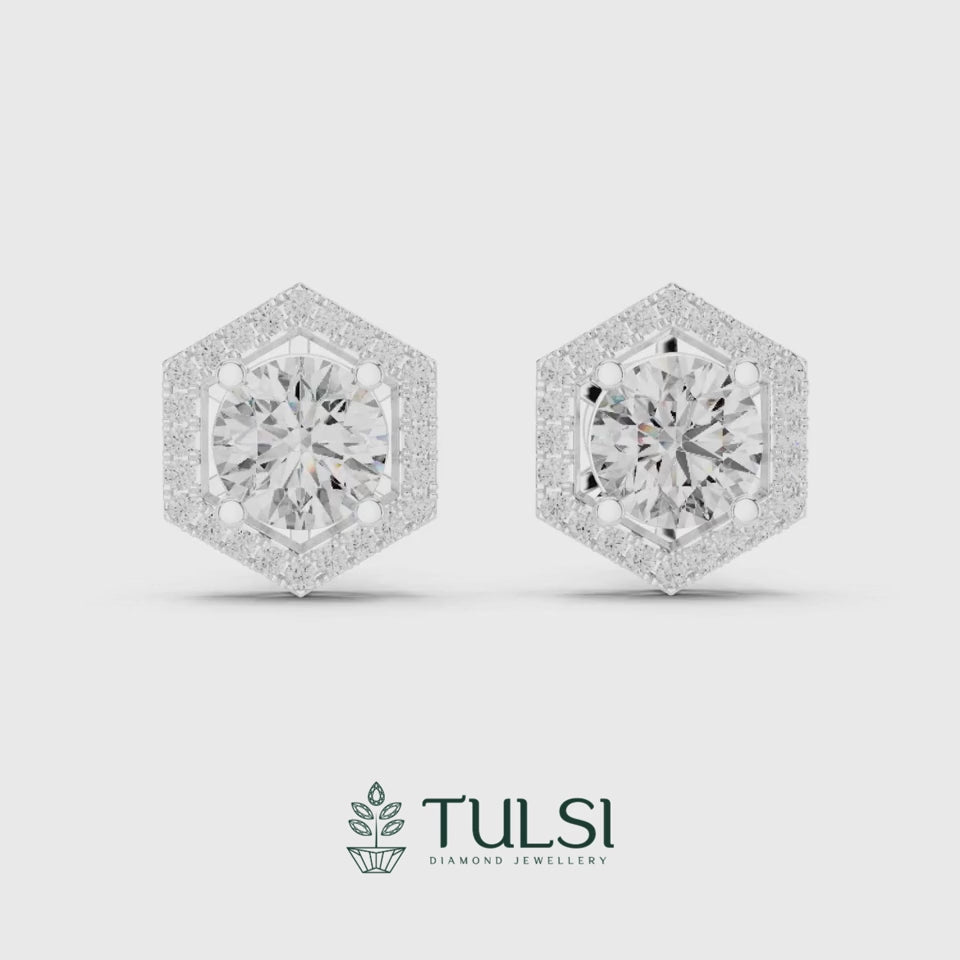 Solitaire Halo Hexagon Studs