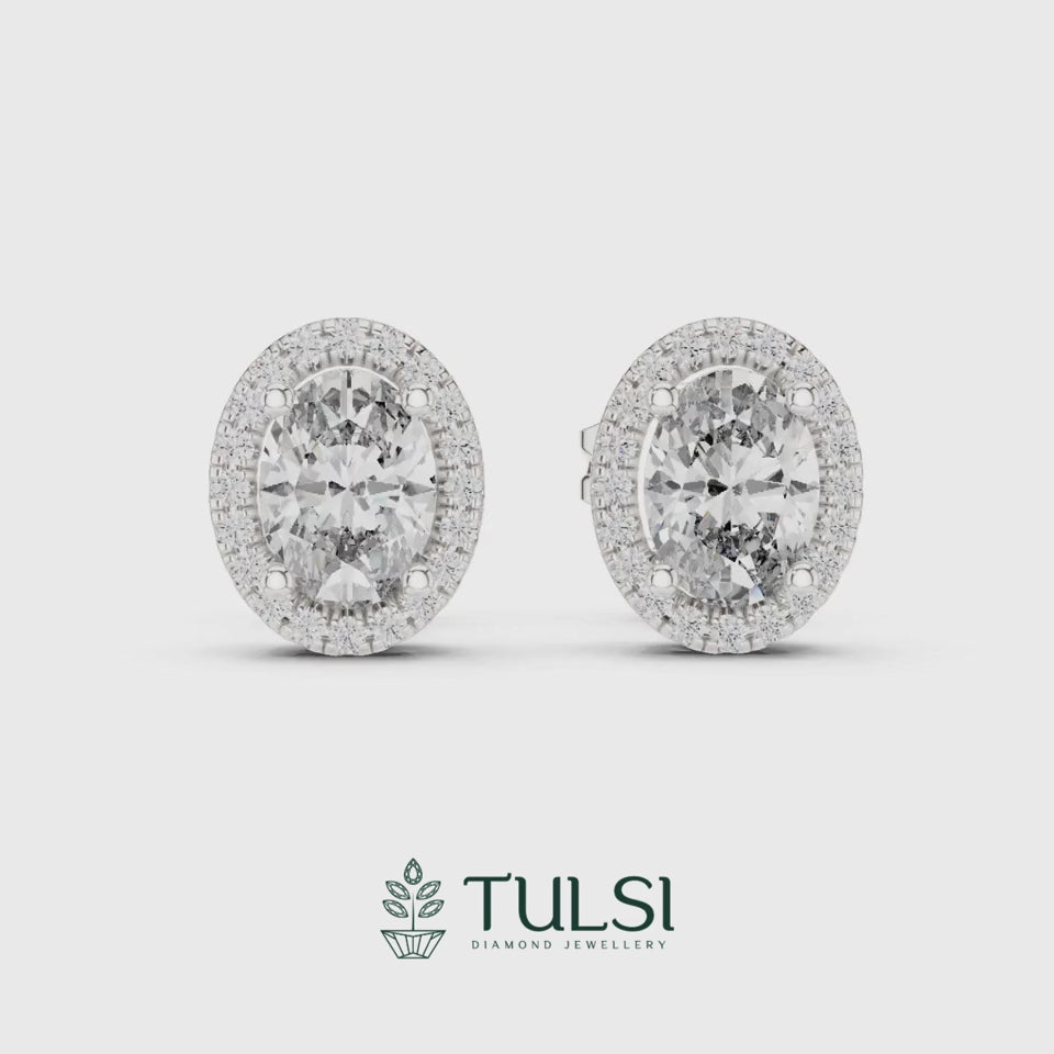 Solitaire Halo Ovel Studs