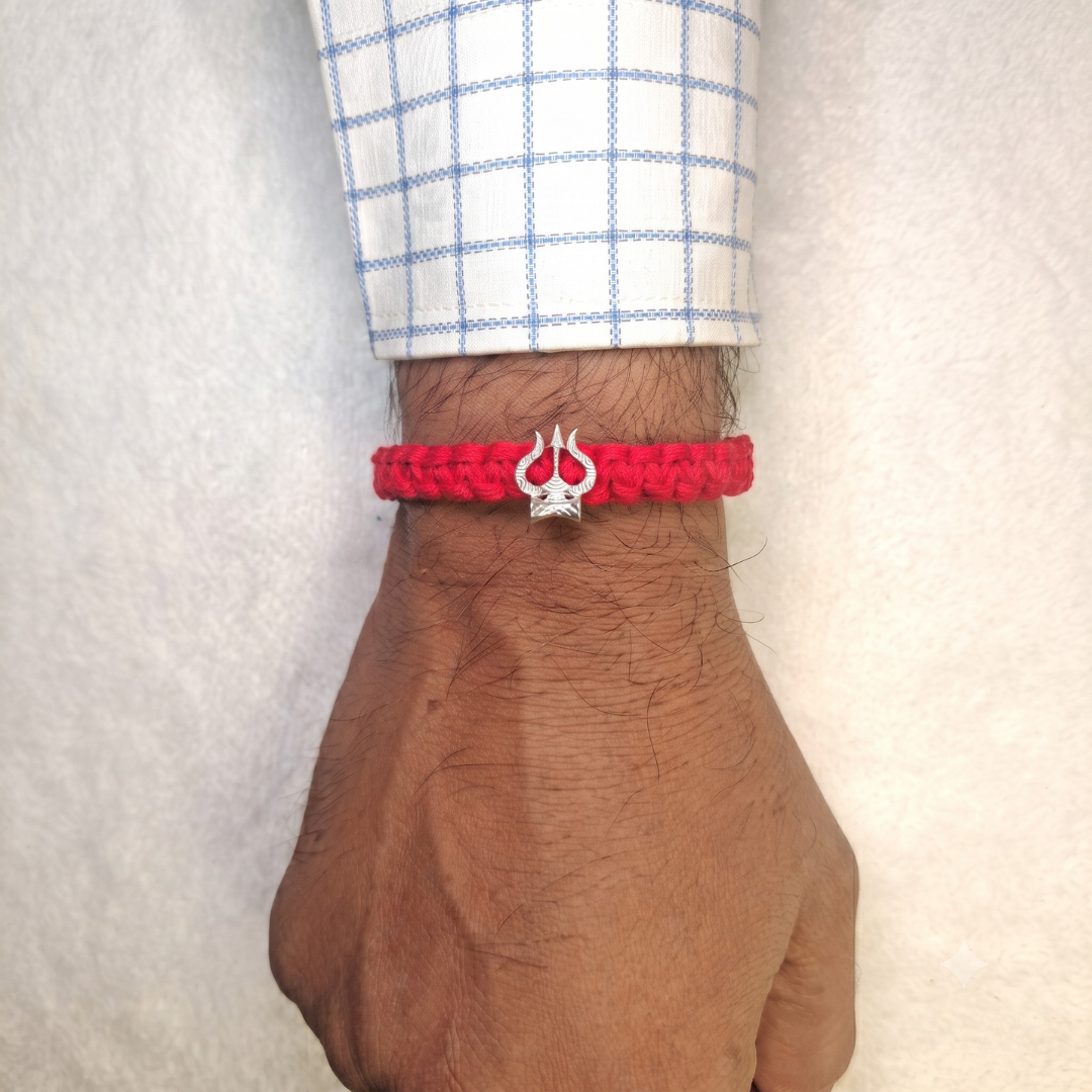 Spiritual Lord Shiva Pure Silver Trishul Rakhi & Bracelet