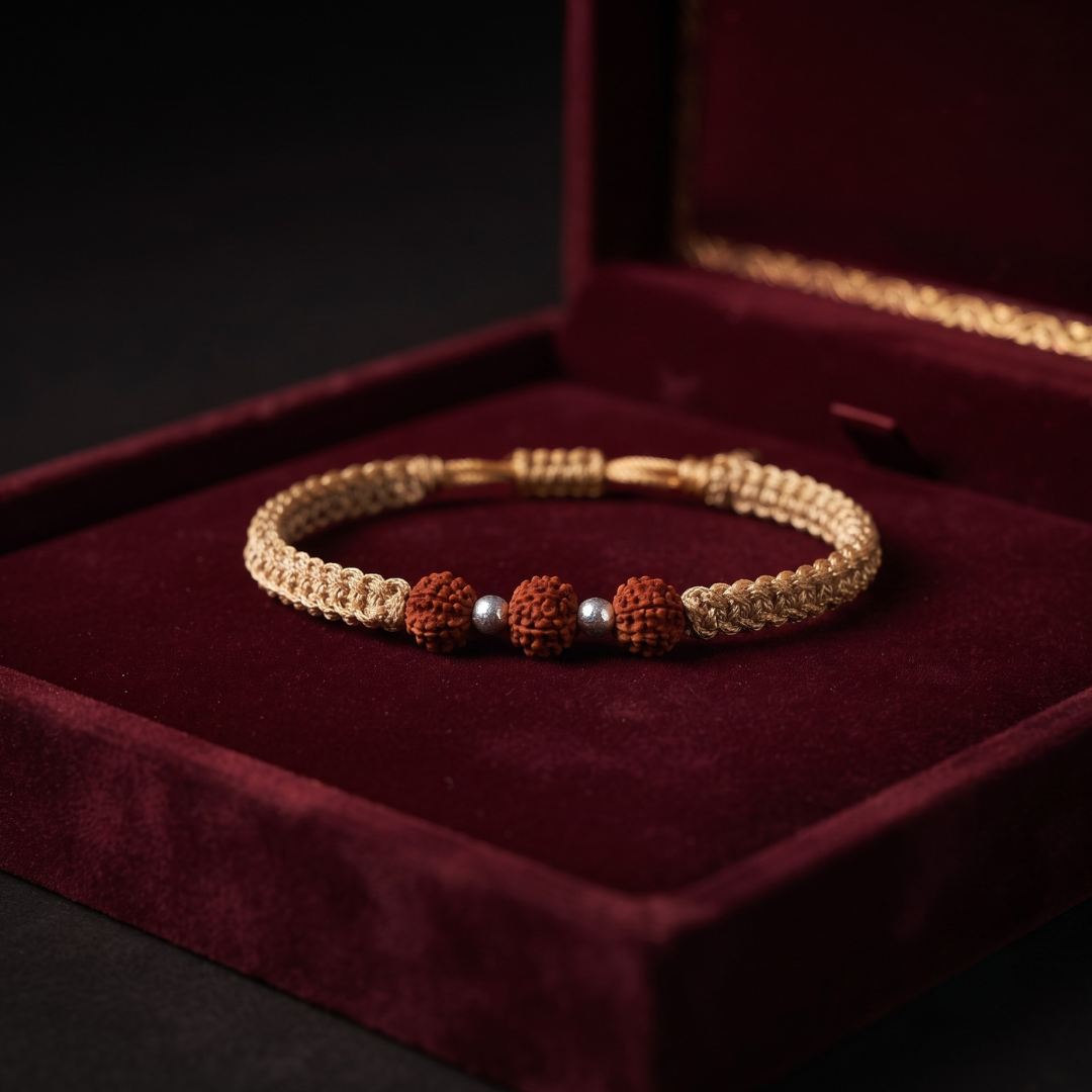 Pure Handmade Spiritual Silver & Rudraksha Thread Band/Rakhi