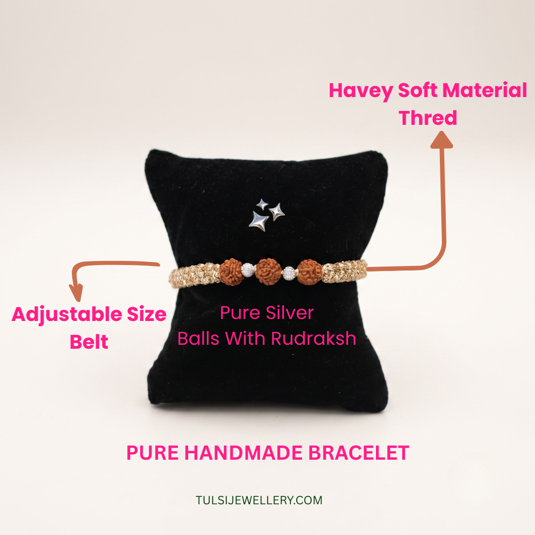 Pure Handmade Spiritual Silver & Rudraksha Thread Band/Rakhi