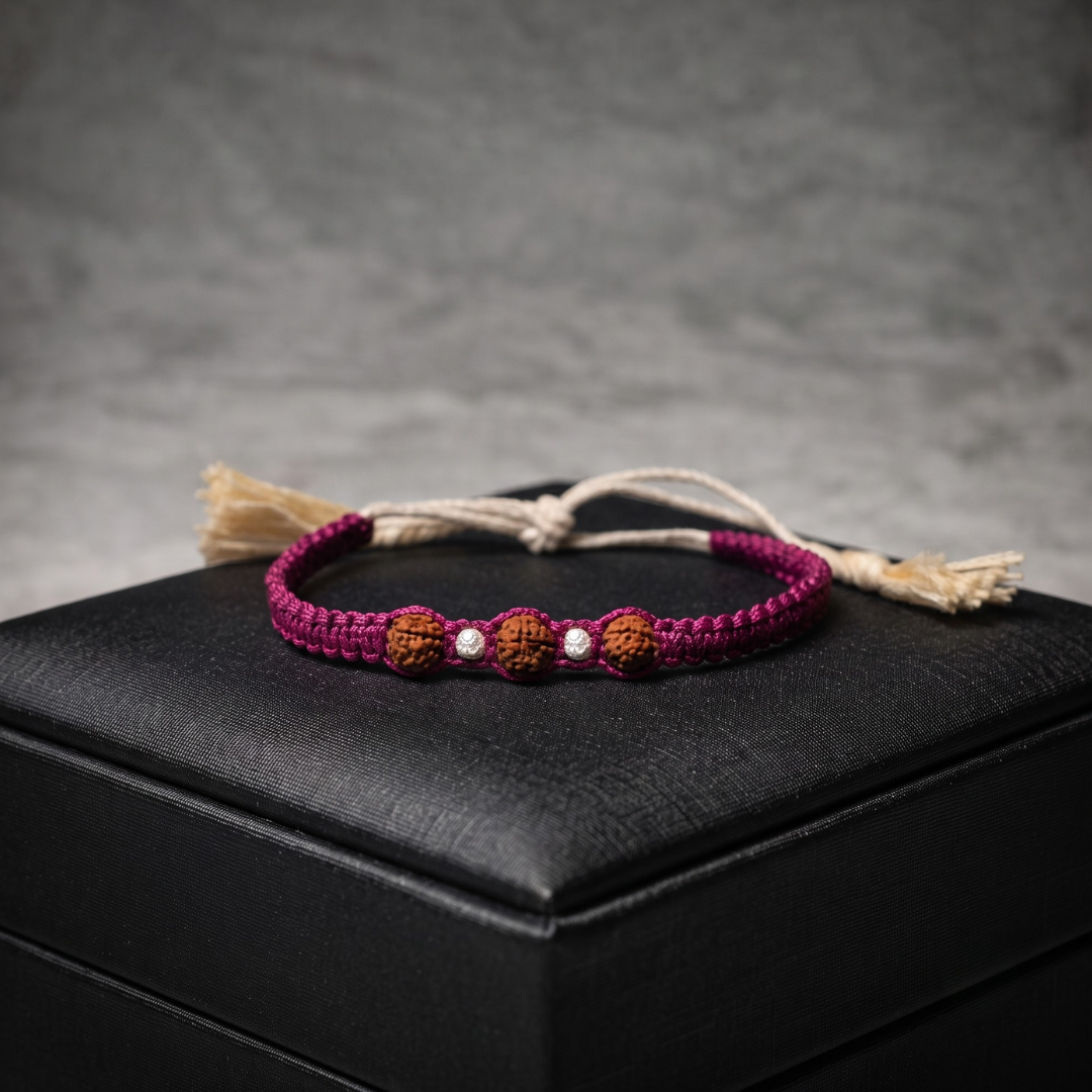 Sacred Rudraksha with Silver Accents Braided Rakhi
