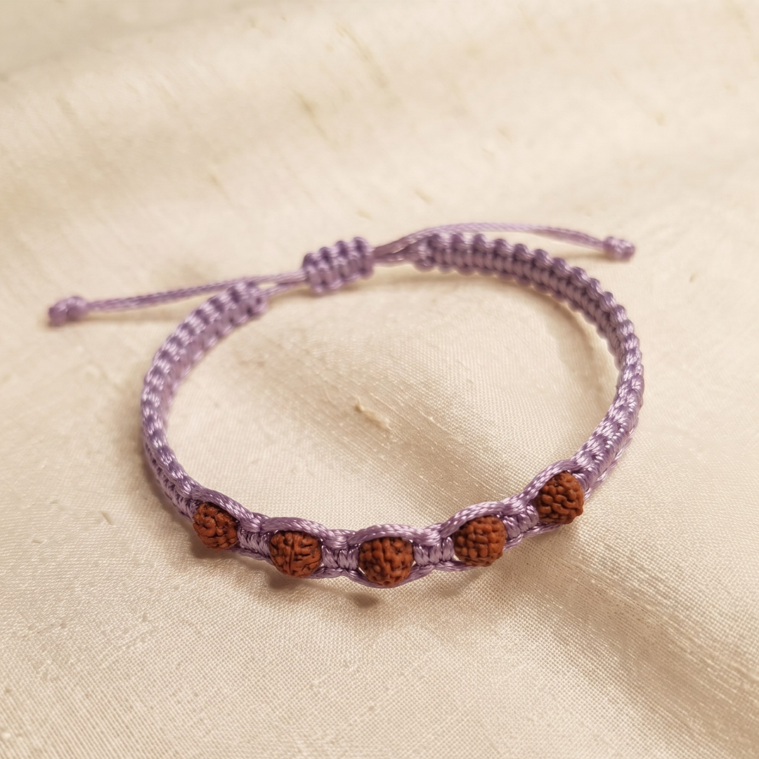 Divine 5-Bead Rudraksha Lavender Thread Bracelet / Rakhi