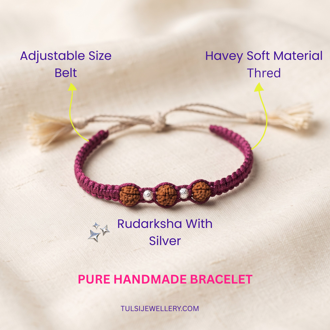 Sacred Rudraksha with Silver Accents Braided Rakhi