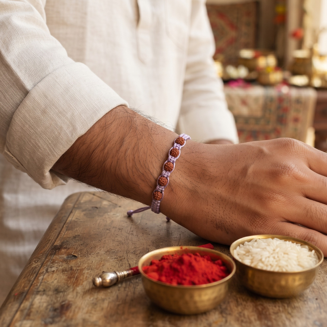 Divine 5-Bead Rudraksha Lavender Thread Bracelet / Rakhi
