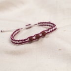 Sacred Maroon & White Braided Rudraksha Band With Silver Cap