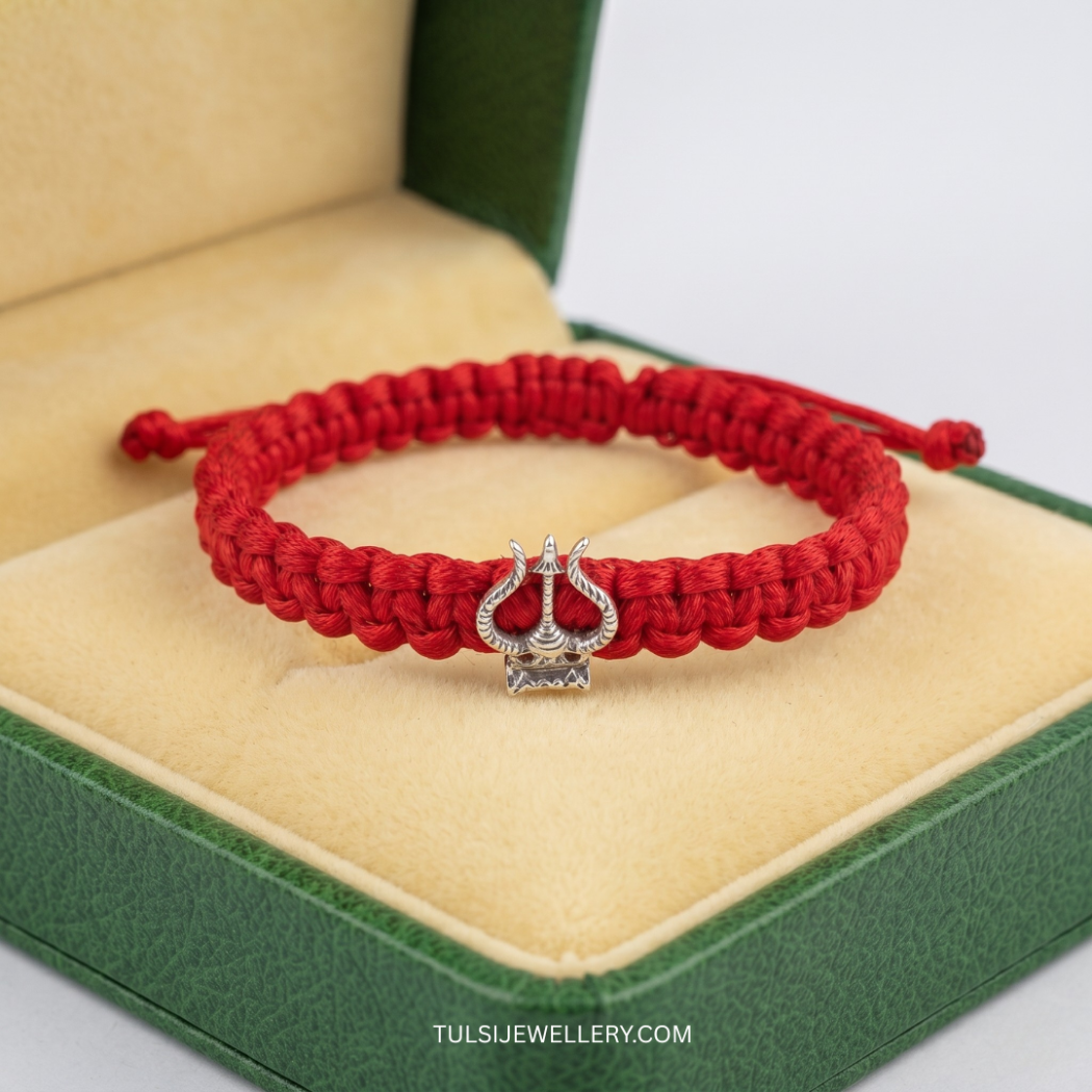 Spiritual Lord Shiva Pure Silver Trishul Thred Bracelet