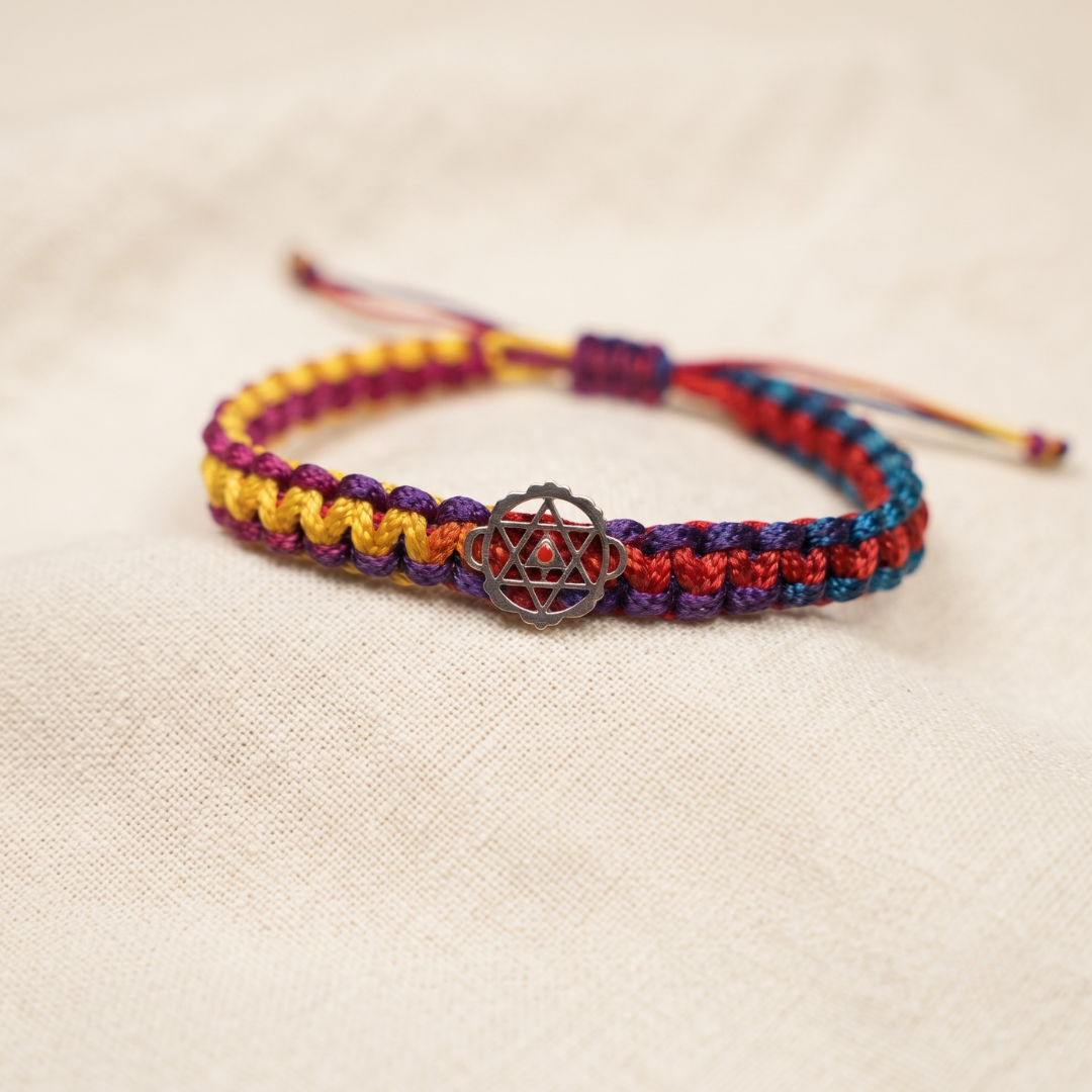 Divine Pure Silver Sri Yantra Multi-Color Thread Bracelet / Rakhi